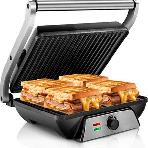 SUSTEAS Electric Panini Grill Non-Stick Plates 180° Open Floating Hinge SL-107A